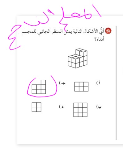 أي الأشكال الآتية تمثل المنظر الجانبي للمجسم أدناه؟