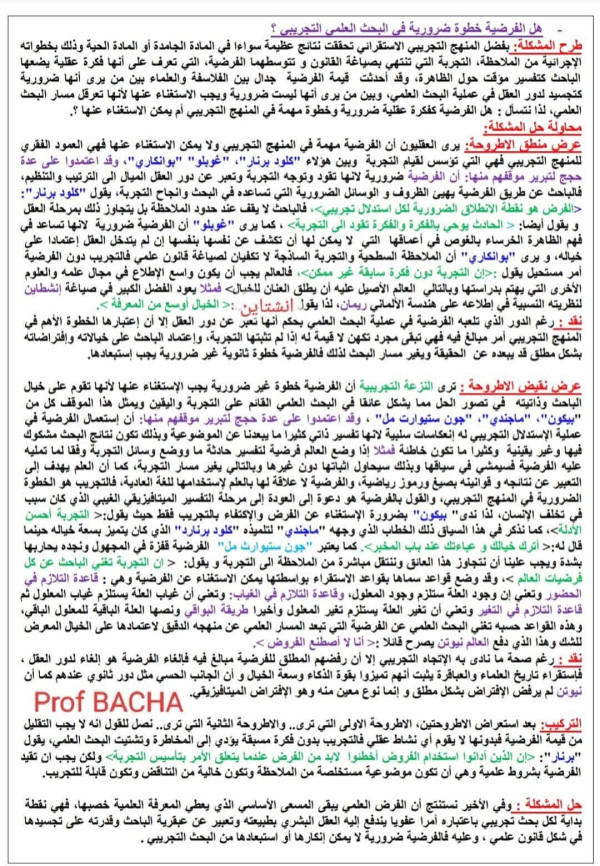 مقالة جدلية حول قيمة الفرضية  هل الفرضية خطوة لازمة في المنهج التجريبي؟