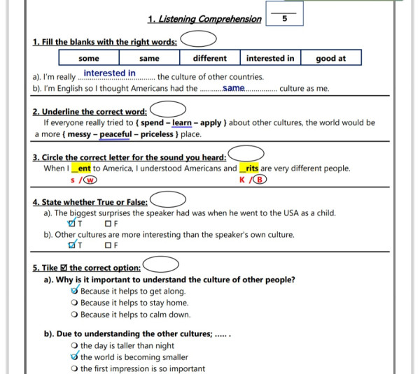 اختبار استماع انجليزي اول ثانوي الفصل الثالث 1446 مع الحل ف 3